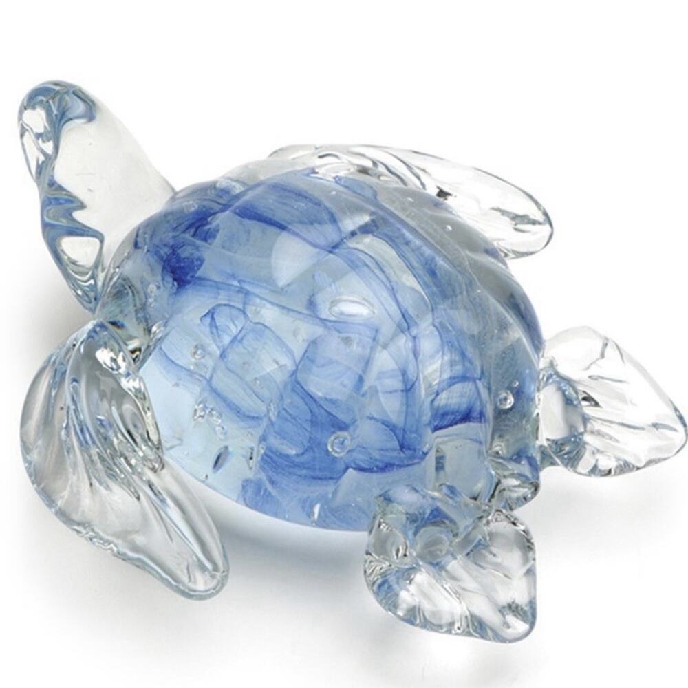 Dynasty Gallery Handmade Art Glass Blue Glow Sea Turtle Glow In Dark Figurine